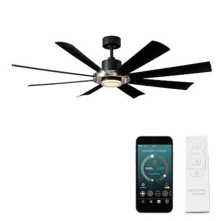 Modern Forms Fans Aura Indoor or Outdoor Smart Ceiling Fan 2700-3000-4000-5000K LED in Brushed Nickel/Matte Black FR-W2303-60L-BN/MB